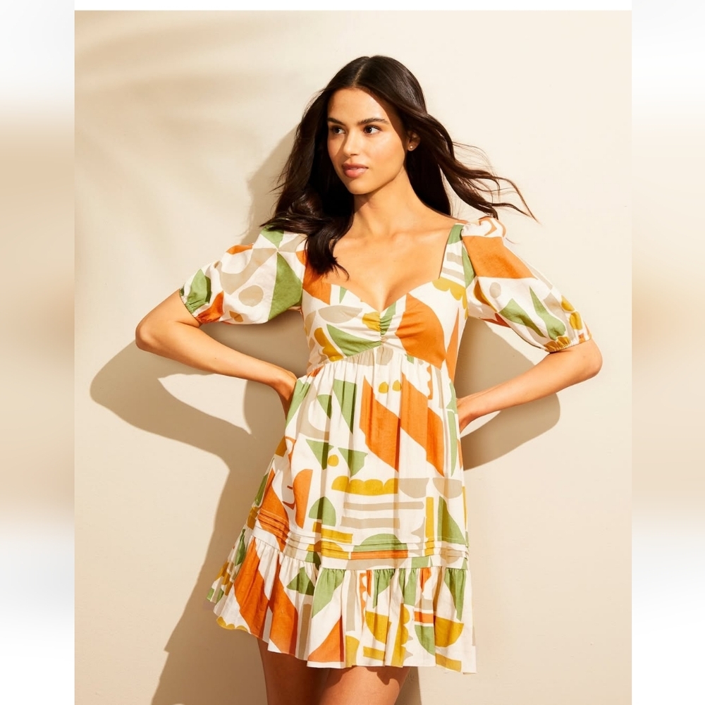 Gianni Bini Orange and Green Mini Dress